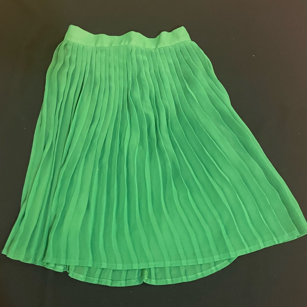 Green sheer pleated skirt NWOT